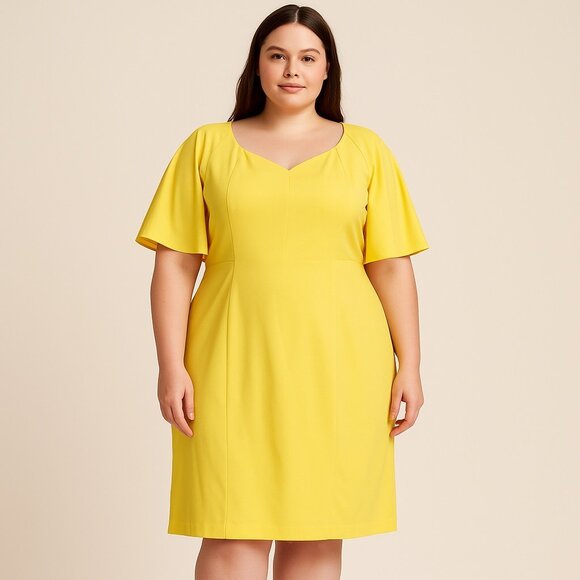 Alex Marie Yellow Flutter Sleeve Sheath Dress Women’s Size 16 - Picture 1 of 9